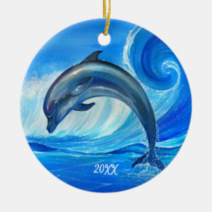 Personalisierter Delphin verziert   blaue Keramik Ornament