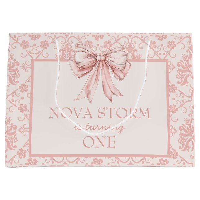 Personalisierter Demasee Rosa Coquette Meilenstein Große Geschenktüte (Vorderseite)
