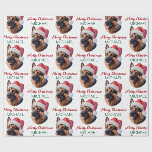 Personalisierter Deutscher Schäferhund in Santa-Hu Geschenkpapier