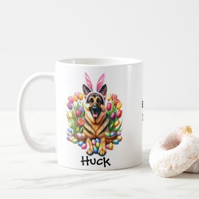Personalisierter deutscher Shephard Osterhase Kaffeetasse (Mit Donut)