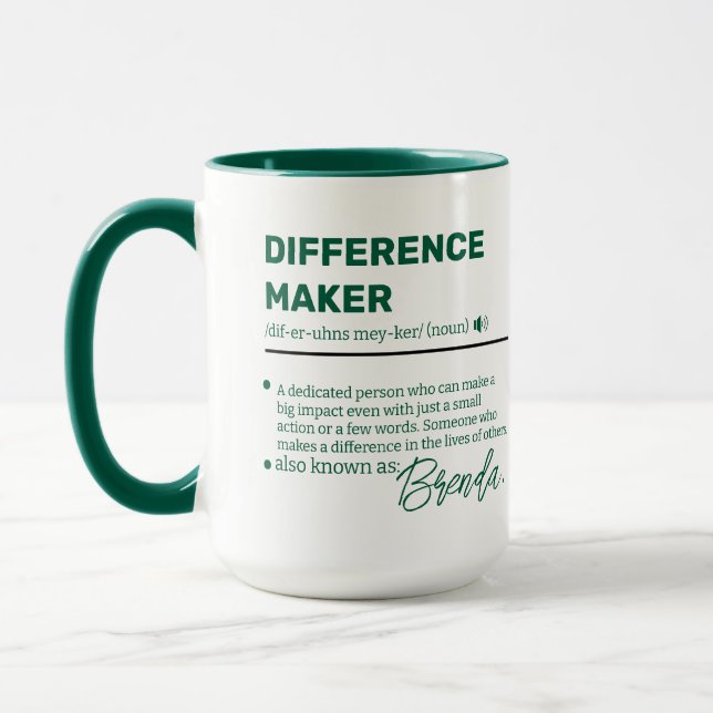 Personalisierter Difference Maker Becher, Würdigun Tasse (Links)