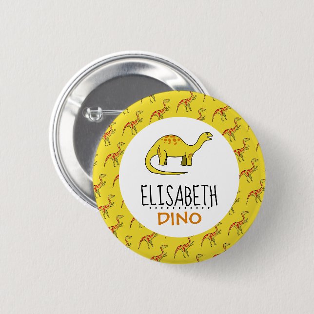 Personalisierter Dino Name, Dinosaurier 6 cm Abzei Button (Vorne & Hinten)