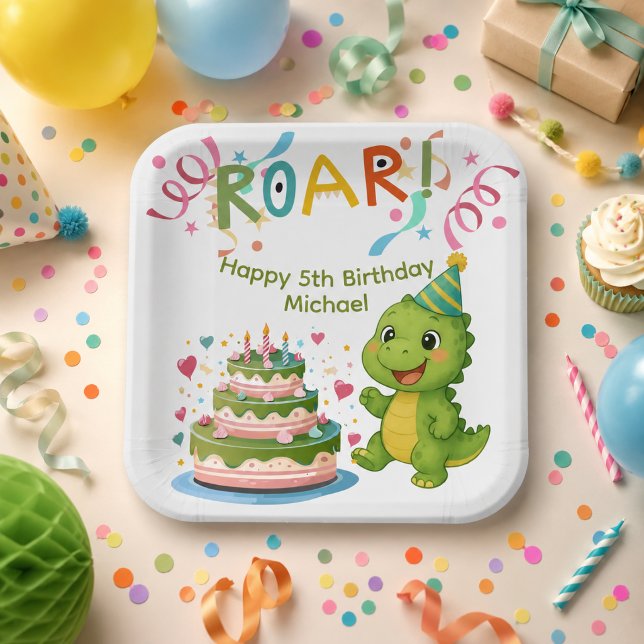 Personalisierter Dinosaurier 5. Geburtstag Papier- Pappteller (Von Creator hochgeladen)
