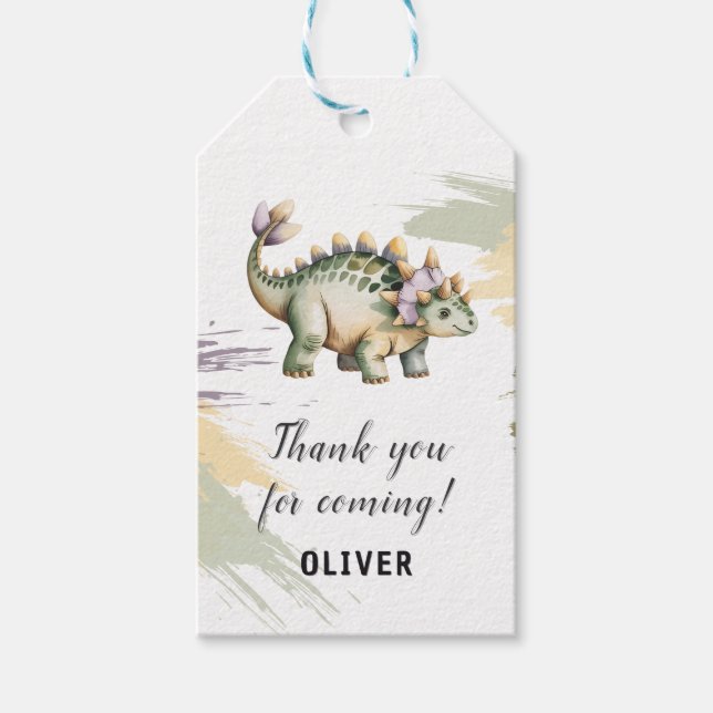 Personalisierter Dinosaurier Danke Schön Geschenkanhänger (Vorderseite)