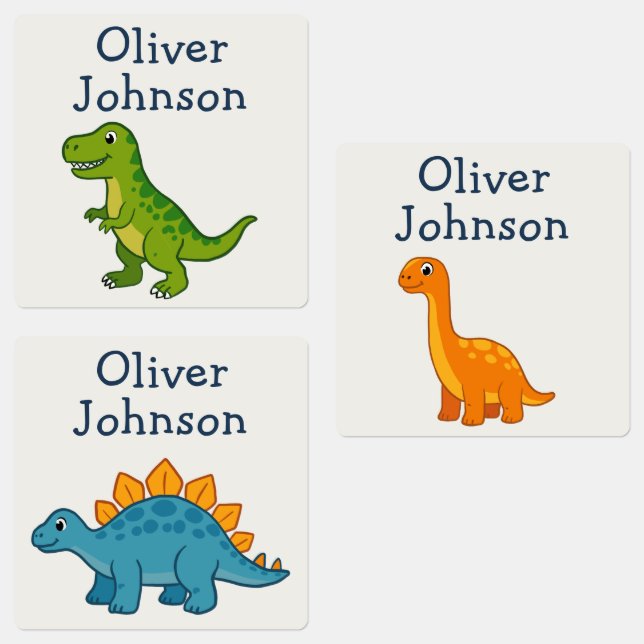 Personalisierter Dinosaurier Kinder Name Schule Etiketten (Gruppe)