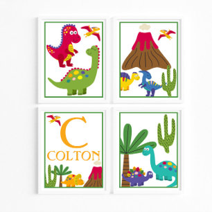 Personalisierter Dinosaurier-Kinderkunst-Druck-Set Poster