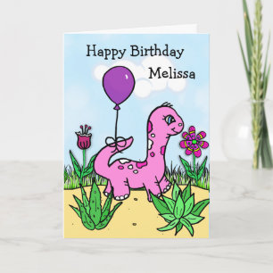 Personalisierter Dinosaurier Mädchen-Geburtstag Karte