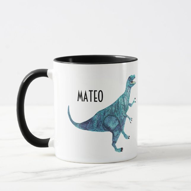 Personalisierter Dinosaurier mit Namen Tasse (Links)