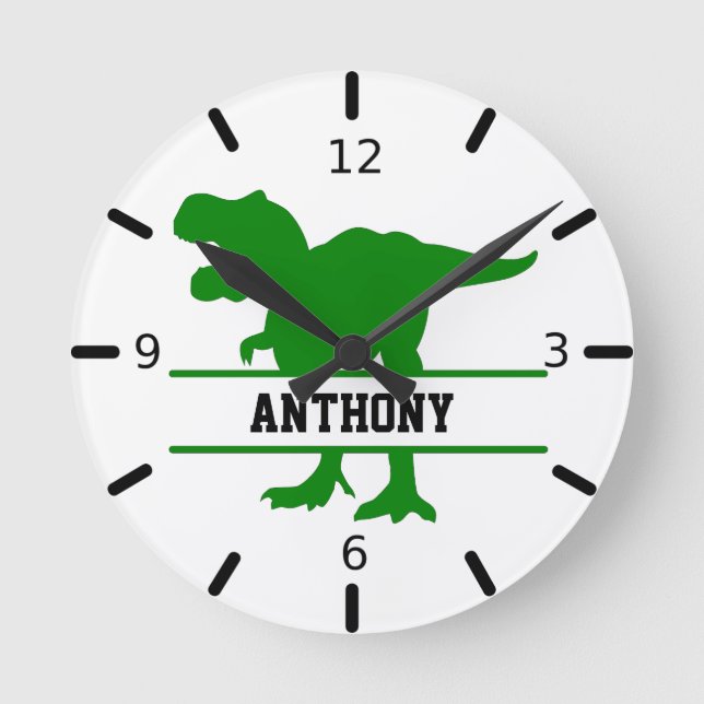 Personalisierter Dinosaurier Runde Wanduhr (Vorderseite)