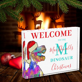 Personalisierter Dinosaurier Weihnachten Willkomme Fotoblock