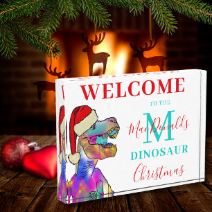 Personalisierter Dinosaurier-Weihnachtsgruß Fotoblock