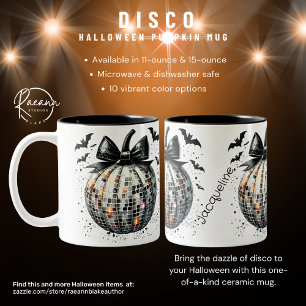 Personalisierter Disco-Halloween-Kürbis-Keramikbec Zweifarbige Tasse