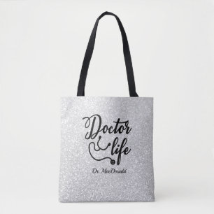 Personalisierter Doctor Life Gray Glitzer Tote Bag