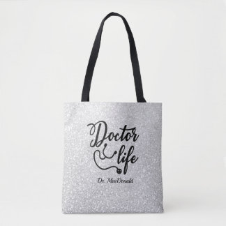 Personalisierter Doctor Life Gray Glitzer Tote Bag
