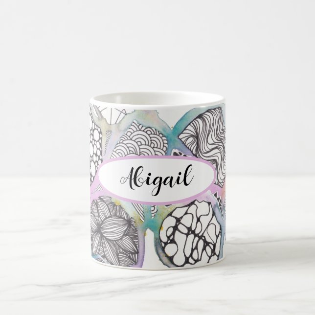 Personalisierter Doodle- und Aquarellkunstdesigner Kaffeetasse (Mittel)