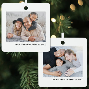 Personalisierter doppelseitiger 2-Foto-Weihnachts Ornament Aus Metall