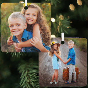Personalisierter doppelseitiger Familien-2-Foto-Sc Ornament Aus Metall