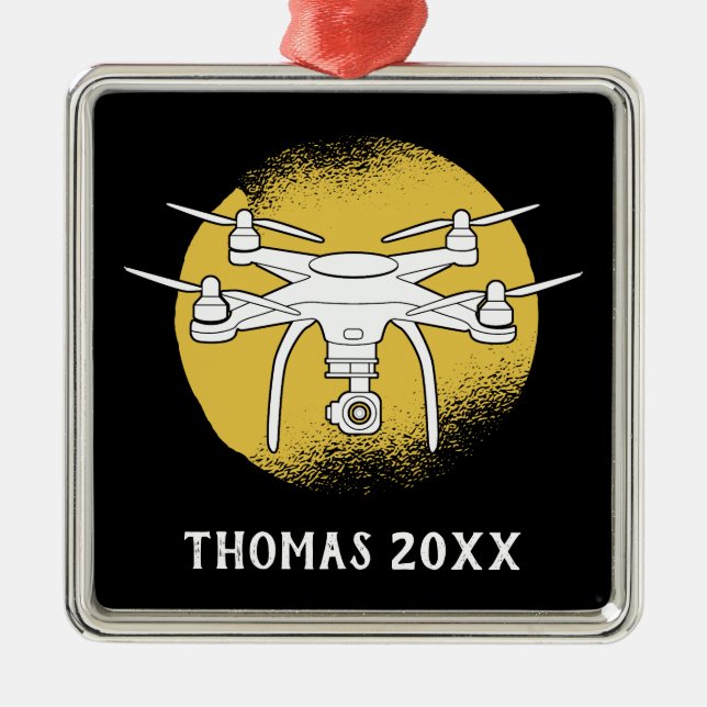 Personalisierter Drohnenpilot, Multirotor-Quadcopt Ornament Aus Metall (Vorne)