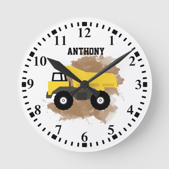 Personalisierter Dump Truck Konstruktionsschlamm Runde Wanduhr (Vorderseite)