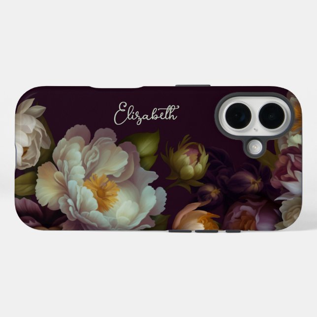 Personalisierter dunkler botanischer Floral iPhone Case-Mate iPhone Hülle (Rückseite (Horizontal))