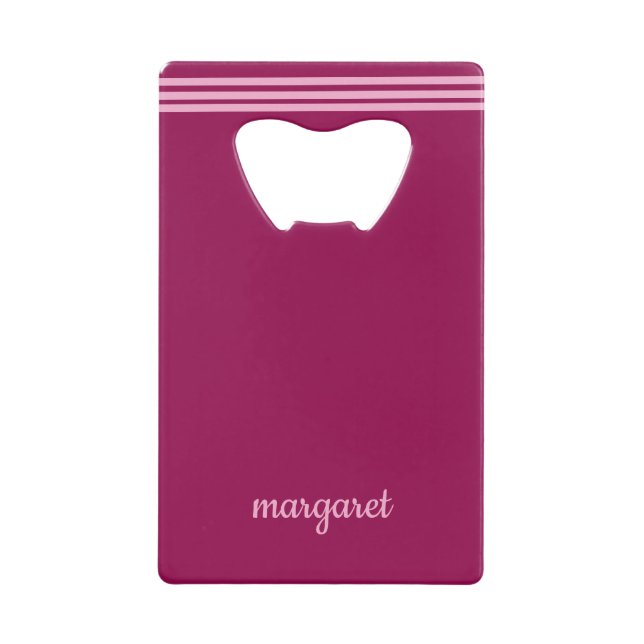 Personalisierter Dusky-Maroon mit rosa Streifen Geldbeutel Flaschenöffner (Vorderseite)