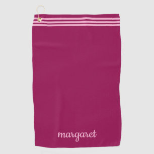 Personalisierter Dusky-Maroon mit rosa Streifen Golfhandtuch