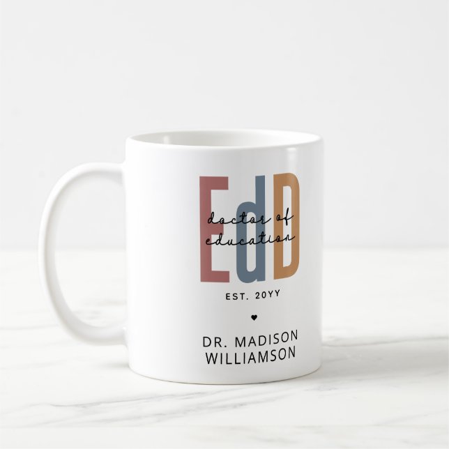 Personalisierter EdD-Doktor des Abschlusses Bildun Kaffeetasse (Links)