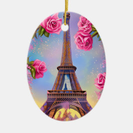 Personalisierter Eiffelturm Rosa Rose Weihnachten Keramik Ornament
