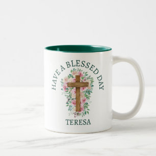 Personalisierter "Einen gesegneten Tag"-Becher Zweifarbige Tasse