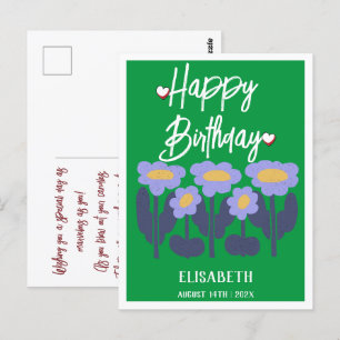 Personalisierter einfacher lila Blumen Geburtstag Postkarte