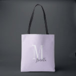 Personalisierter einfacher Name und Monogramm lila<br><div class="desc">Elegantes modernes Personalisiertes Monogramm und Name Tote Taschen in Schwarz,  Weiß und Lavendel lila Farbe,  einfach und stilvoll. große personalisierte Brautparty Geschenke bei Hochzeitsfeier,  Brautparty oder Junggeselinnen-Abschied.  Passen Sie die Hintergrundfarbe mit Ihrer Wahl an.</div>