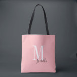 Personalisierter einfacher Name und Monogramm rosa<br><div class="desc">Elegantes modernes Personalisiertes Monogramm und Namensschild Taschen in Schwarz,  Weiß und Rosa,  einfach und stilvoll. große personalisierte Brautparty Geschenke bei Hochzeitsfeier,  Brautparty oder Junggeselinnen-Abschied.  Passen Sie die Hintergrundfarbe mit Ihrer Wahl an.</div>