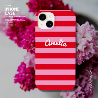 Personalisierter, einfacher Retro-Streifen Rot und Case-Mate iPhone 14 Hülle