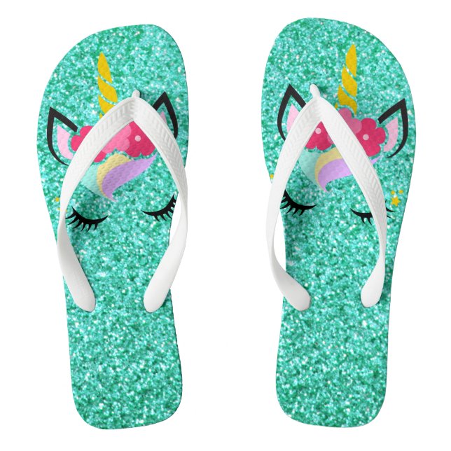Personalisierter Einhorn Aquamariner Glitzer Flipf Flip Flops (Fußbett)