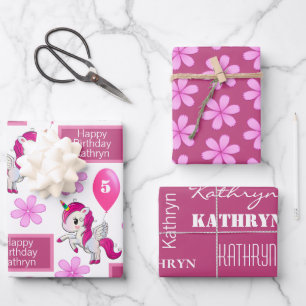 Personalisierter Einhorn Geburtstag Geschenkpapier Set