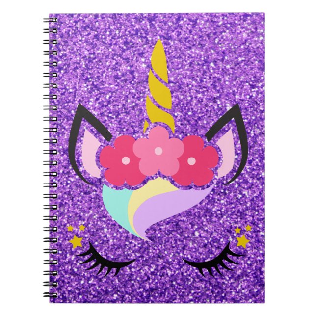 Personalisierter Einhorn Lila Glitzer Notizblock (Vorderseite)