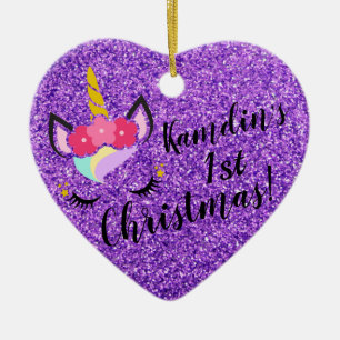 Personalisierter Einhorn Lila Glitzer XMAS Ornamen Keramik Ornament