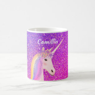Personalisierter Einhorn Lila Rosa Glitzer Magisch Kaffeetasse