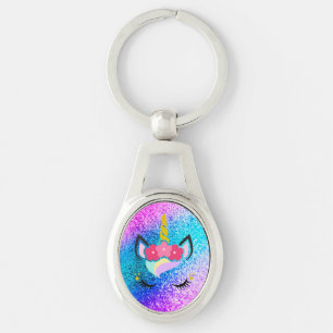 Personalisierter Einhorn Ombre Glitter Schlüsselan Schlüsselanhänger