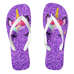 Personalisierter Einhorn Purp Glitzer Flipflop San