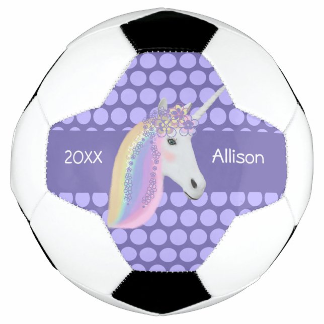 Personalisierter Einhorn-Regenbogen-Lila Fußballba Fußball (Vorderseite)