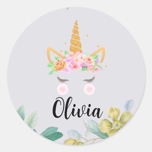 Personalisierter Einhornstock, Kindergeschenke Kaf Runder Aufkleber (Vorderseite)