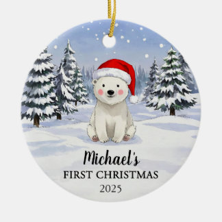 Personalisierter Eisbär-Babys-Christmas-Schmuck Keramik Ornament