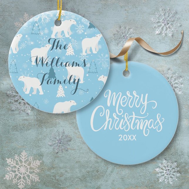 Personalisierter Eisbär Schneeflocken Weihnachten Keramik Ornament (Personalized Polar Bear Snowflakes Christmas Ceramic Ornament)