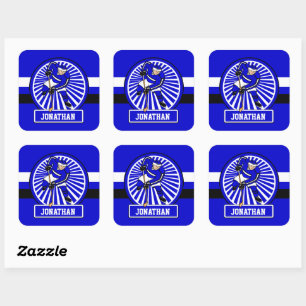 Personalisierter Eishockey-Spieler Blue Quadratischer Aufkleber
