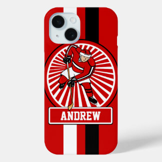 Personalisierter Eishockey-Spieler iPhone 15 Hülle