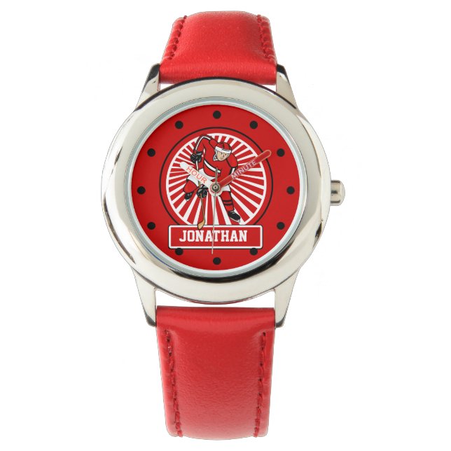 Personalisierter Eishockey-Spieler Red Armbanduhr (Vorderseite)