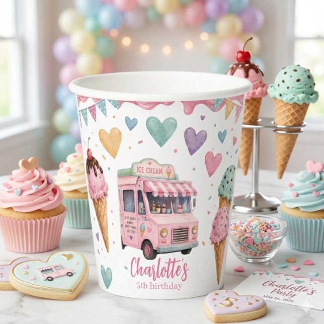 Personalisierter Eiswagen-Geburtstagsfeier  Pappbecher (Von Creator hochgeladen)