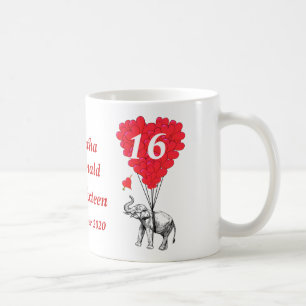 Personalisierter Elefant 16 . Geburtstag Kaffeetasse