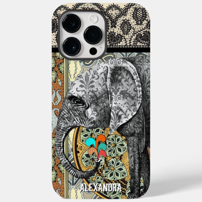 Personalisierter Elefant Damask Case-Mate iPhone Hülle (Rückseite)